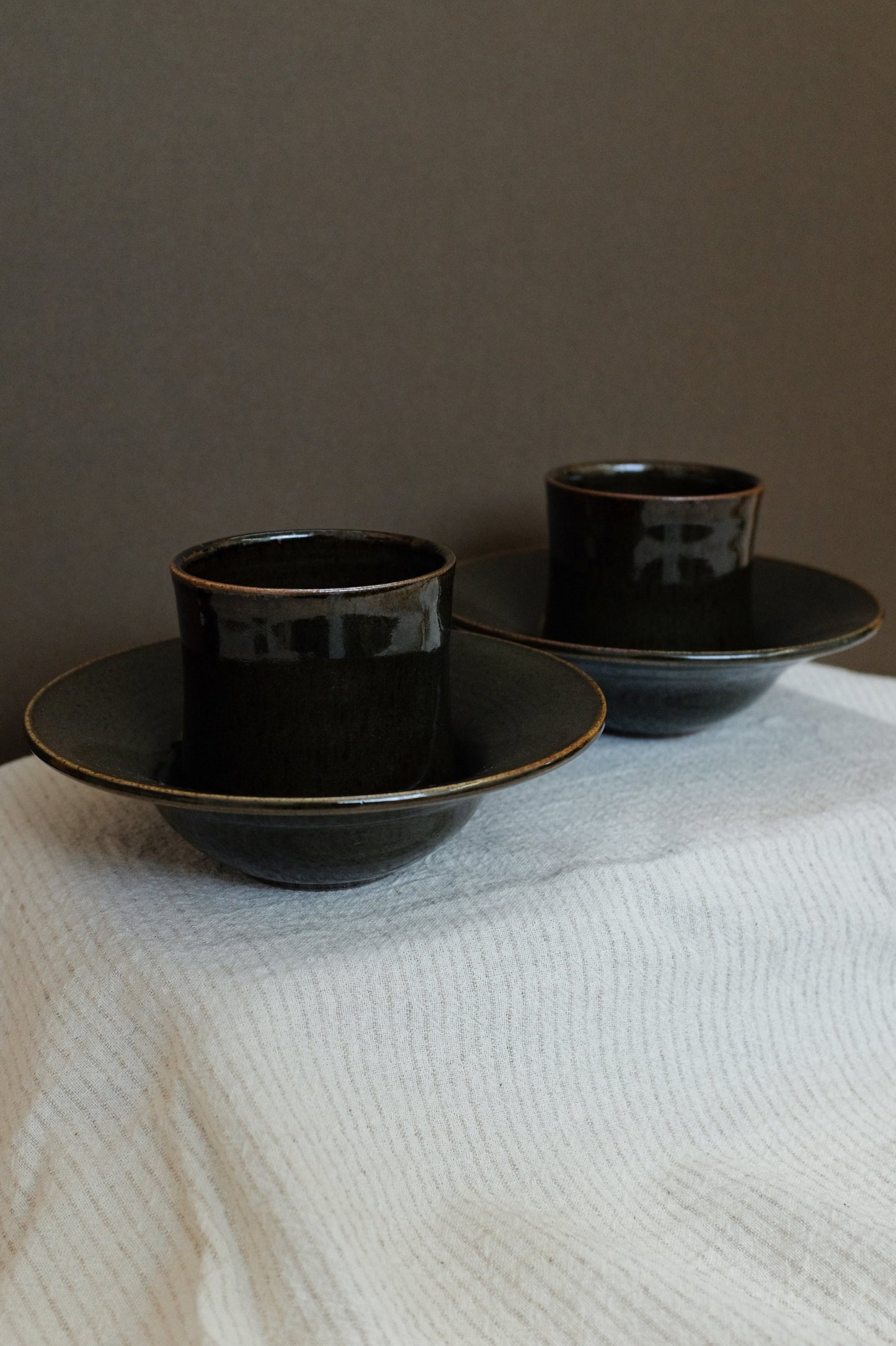 REDUCTION FIRED SET of 2 - DARK GREEN