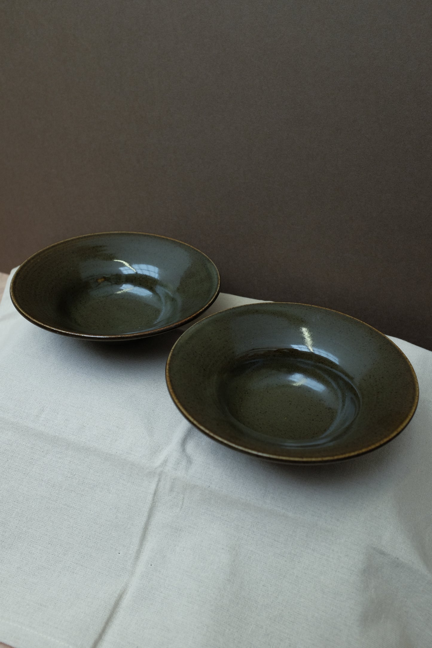 REDUCTION FIRED SET of 2 - DARK GREEN